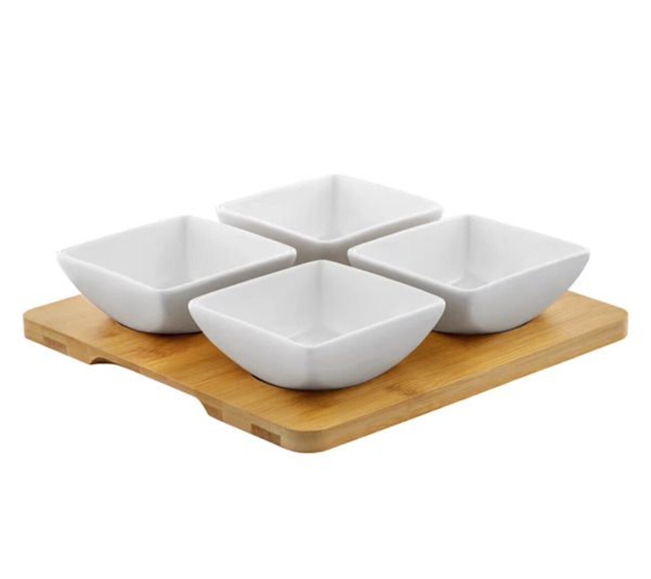 Set boluri aperitive 5 piese Square Natural, Ambition, 25x25 cm, portelan/bambus, alb - imagine 3